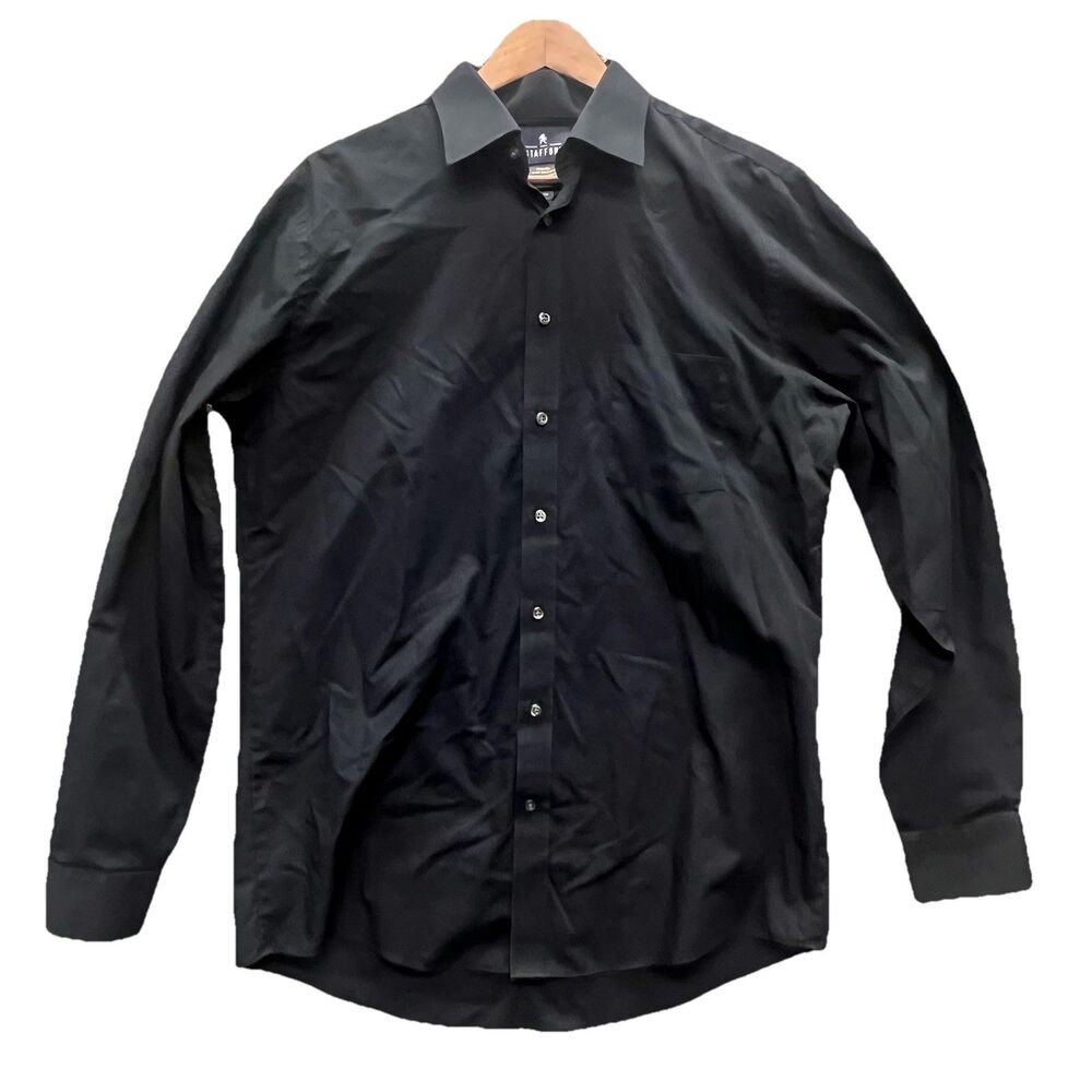 Stafford Travel Shirt Mens 16.5- 36/37 L Black Button Down Dress Shirt